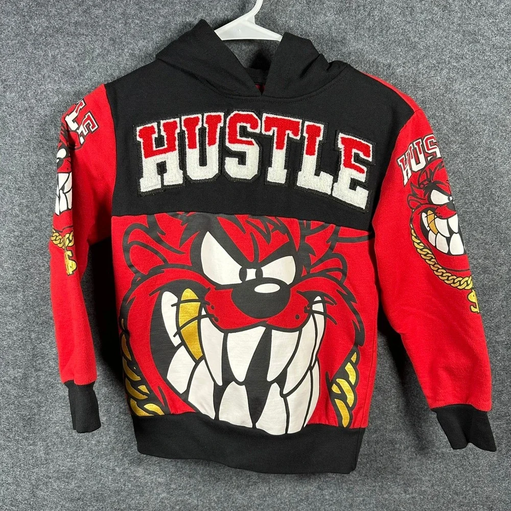 Looney Tunes Taz Hustle Hoodie Kids Medium 8 Red‎ Black Tasmanian Devil Pullover